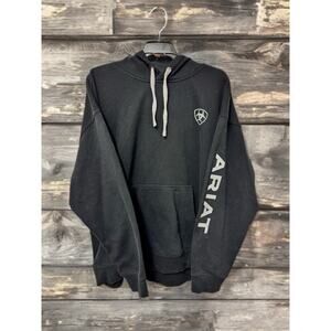 Ariat Sleeve Logo Hoodie Men 2XL Black Pullover Sweatshirt Country Rodeo Cowboy